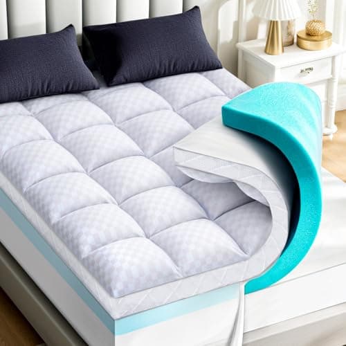 Dual Layer 4 Inch Memory Foam Mattress Topper for Pressure Relief with 4X Support, 2" Pillow Top Queen Mattress Topper 50% Viscose Made from Bamboo Plus 2" Cooling Gel Memory Foam (Super King)