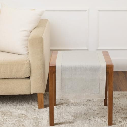 Solino Home Linen Light Natural Table Runner 36 Inches - Classic Hemstitch, 100% Pure Linen Coffee Table Runner 14 x 36 Inch Ideal for Dresser Tables - Spring, Easter, Mothers Day