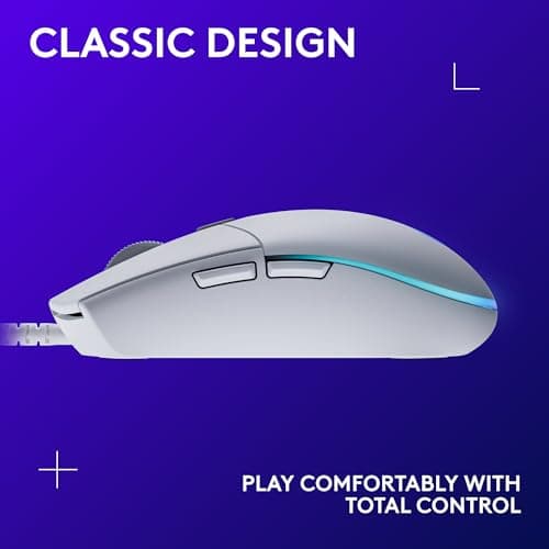 Logitech G203 Wired Gaming Mouse, 8,000 DPI, Rainbow Optical Effect LIGHTSYNC RGB, 6 Programmable Buttons, On-Board Memory, Screen Mapping, PC/Mac Computer and Laptop Compatible - White 8