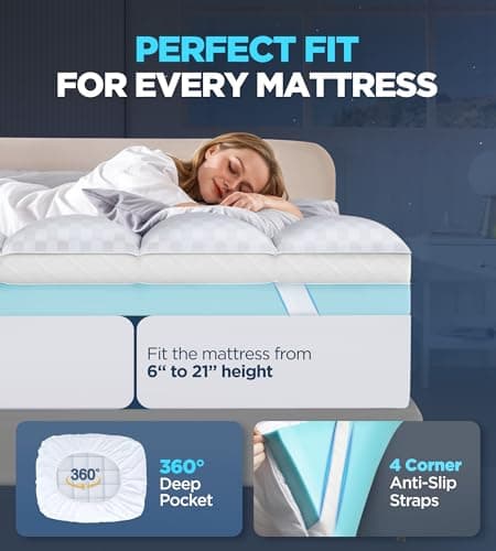 Dual Layer Memory Foam Mattress Topper for Pain Relief with 2X Support, 2" Fluffy Pillow Top Queen Mattress Topper Plus 2" Odor-Free Cooling Gel Memory Foam Ultra Comfort Mattress Pad Cover 6
