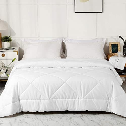 Leisurely Collection 2025 Premium Upgraded Non-Vacuum Bed Quilt All Seasons 100% Cotton Filled Comforter - Reversible Lightweight Soft Breathable Fluffy (Pure White, King)