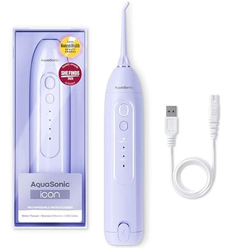 AquaSonic Icon Water Flosser for Teeth – Cordless Rechargeable Oral Irrigator – Waterproof, Portable Dental Cleaning with Jet Tip – Braces Home Travel - Lilac