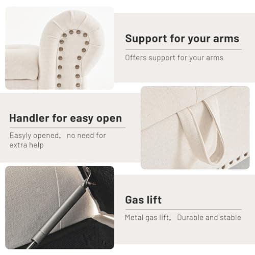 Furniliving 51” Storage Benches, End of Bed Bench with Button-Tufted Large Upholstered Storage Ottoman Linen Window Bench with Storage Shoe Cabinet Bench, for Bedroom, Entryway, Closet, Beige 5