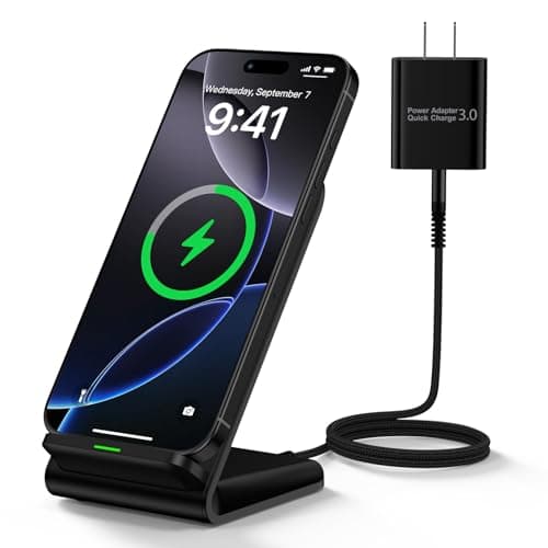 Samsung S25 Wireless Charger Stand Wireless Phone Charger for Android Samsung Galaxy S25 Ultra S24FE S23 S22 S21 S20 S10, Wireless Charging Station for iPhone 17 Air 17 Pro Max 16 e 15 14 with Adapter