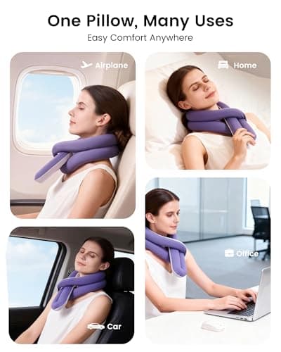 KPNEOL Travel Pillow, Neck Pillow – Ergonomic Memory Foam Pillow for Airplane, Adjustable & Ultra-Lightweight with Dual-Sided Fabric for Flight, Car, and Office Use, Purple 5