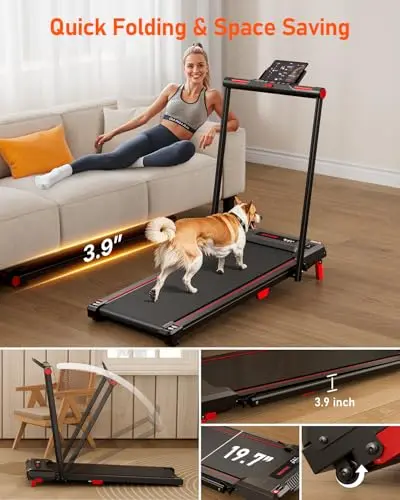 Walking Pad Treadmill, Anylife Incline Walking Pads Under Desk 330lb Capacity, 2.6HP Portable Treadmills for Home, Compact Treadmill Small Running Pad with LED Display, Remote Control, Dark Red 6