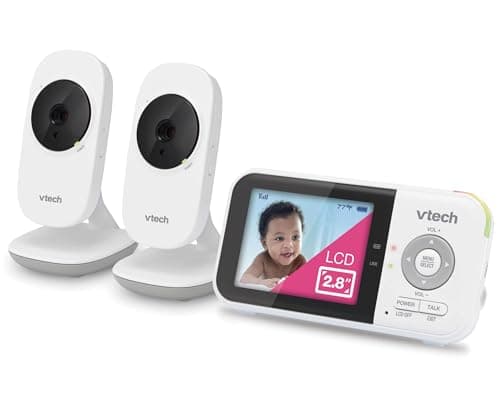 VTech VM819-2 Baby Monitor, 2.8” Screen, 2 Cameras, 1000ft Range, Night Vision, 2-Way Audio, Temperature Sensor, Lullabies, Secured Transmission No WiFi