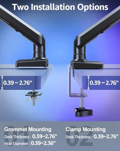 Dual Monitor Mount for 32 27 24 22inch Screens, Gas Spring Monitor Stand for 2 Monitor, Full Adjustable Monitors Desk Mount with C-Clamp＆Grommet Base, Each Arm Holds 4.4-22 lbs, Freelift Pro Black 8