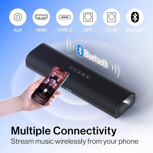 OXS Thunder Lite PC Gaming Soundbar, Sound Bars for TV with Virtual Surround Sound, 2 Full-Range Drivers, Bass Tube, Compact Design, HDMI/AUX/Optical Compatible, Bluetooth 5.0 Wireless Connection 5