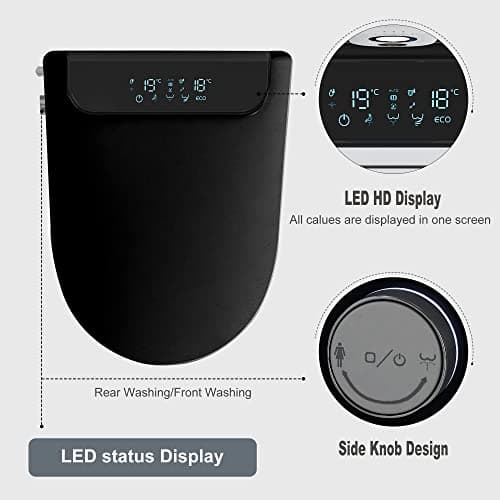 DELICOZE Electric Bidet Heated Smart Toilet Seat With Unlimited Heated Water,Toilet Seat Warmer, And Warm Air Dryer-Adjustable And Self-Cleaning, Automatic Open, BIG LED Screen (Color : Black) 5