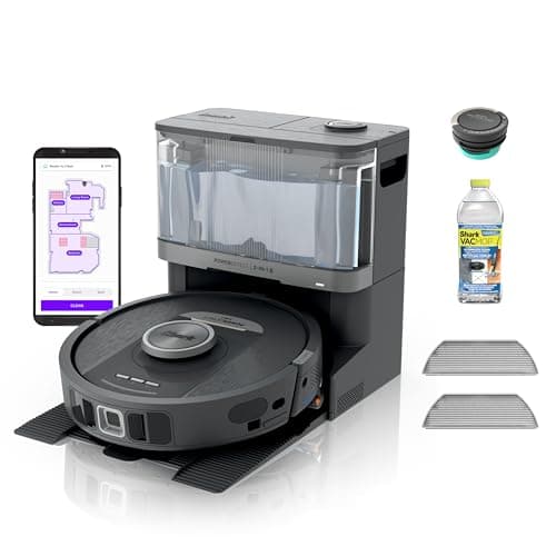 Shark Robot Vacuum & Mop Combo, NeverTouch System, Self-Emptying and Refilling, for Wood, 60-Day Debris Capacity, 30-Tank Reservoir, Pad Drying, 5 Intelligent Cleaning Technologies, RV2820YE