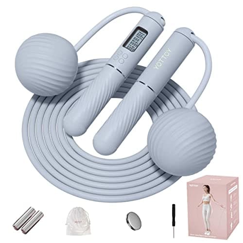 YOTTOY Cordless Jump Rope with Counter - Ropeless Jump Rope 2 In 1 with Large Cordless Ball-Weighted for Women with LCD Display (Blue)