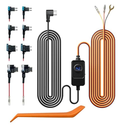 REDTIGER F7N Dash Cam Hardwire Kit USB C Port, Dashboard Camera Car Charger Cable Kit 12V- 24V to 5V w/Fuse Kit, Low Voltage Protection for Dash Cam Double-4 Fuses