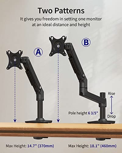 Ergounion Single Monitor Arm Desk Mount, Holds Screens up to 40 Inches and 25 lbs, Fully Adjustable Vesa Monitor Mount with C-Clamp and Grommet Base, Aluminum, Black 8