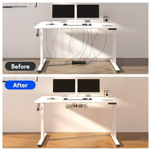 FLEXISPOT EN2 Whole-Piece Standing Desk with Clamp Power Strip, 48 x 30 Electric Stand Up Height Adjustable Desk with Cable Management (White Frame + 48" White Desktop, 2 Packages) 6