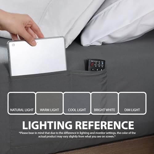 Cathay Home Full Double-Sided Organizer Pocket Fitted Smart Sheet - Double Brushed Ultra Soft – Wrinkle & Fade Resistant - 14" Deep Pocket Fitted Sheet Only (Full, Grey) 6