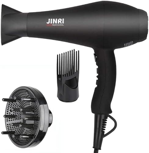 Hair Dryer 1875W, Negative Ionic Fast Dry Low Noise Blow Dryer, Professional Salon Hair Dryers with Diffuser, Concentrator, Styling Pik, 2 Speed and 3 Heat Settings (Bk)