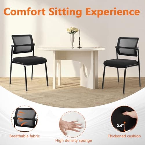 CLATINA Stacking Armless Office Chair with Adjustable Backrest, Stackable Mesh Guest Reception Desk Chairs with Ergonomic Lumbar Support for Conference Waiting Room Lobby Side School, Black, 1 Pack 5
