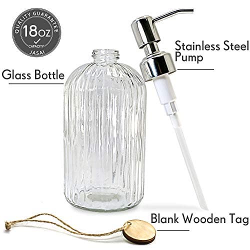 JASAI 18 Oz Clear Glass Soap Dispenser with Rust Proof Stainless Steel Pump, Refillable Liquid Hand soap Dispenser for Bathroom, Premium Kitchen Soap Dispenser (Clear). 2