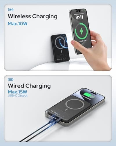 TRKOY for Magsafe Portable Charger,5000mAh Slim Wireless Magnetic Power Bank with USB C Charging,Travel Essential for Magsafe Battery Pack Compatible with iPhone 17/16/15/14/13/12 Series,Jet Black 5