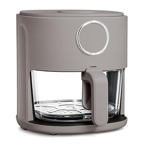 COOK WITH COLOR Colorful 1200W 4Qt Air Fryer: Glass Basket, Dishwasher Safe, 60min Timer, 6 Presets, Temp Control 175F-400F, 4 QT, Goat/Mink