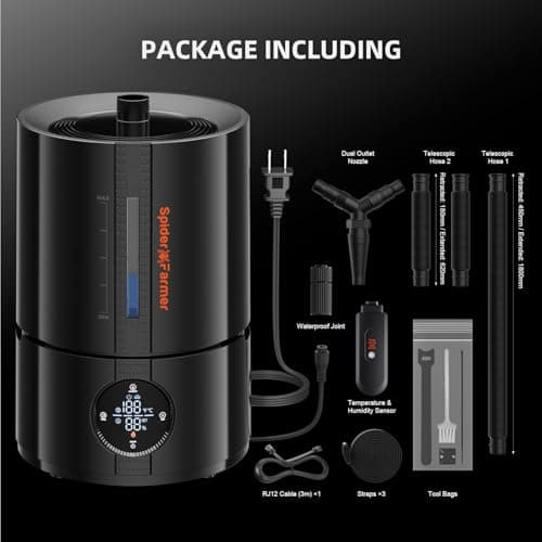 Spider Farmer New 450ml/h Humidifier for Plants Grow Tent Large Room, GGS Smart Customized Humidity Control Cool Mist with Extendable Targeting Hose and Temp & Humidity Probe Indoor Black 5L (Upgrade) 8