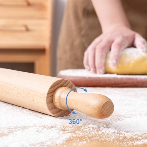 AISOSO Rolling Pins for Baking, 15.75 Inches Wooden Rolling Pin with Handles, Classic Nonstick Dough Roller for Fondant Pizza Pie Crust Cookie Pastry, Kitchen Baking Essentials, Light Yellow 5