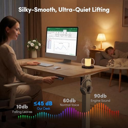 FEZIBO Standing Desk, 48 × 24 Inches Electric Height Adjustable, Sit and Stand Up, Computer Office Desk with Splice Board, White Frame/Maple TOP 8