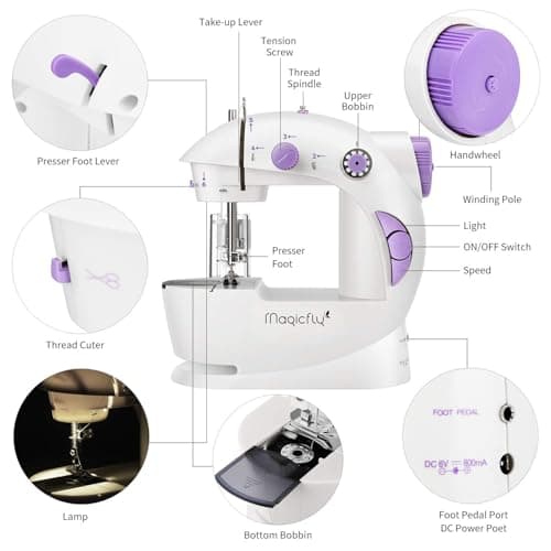 Magicfly Mini Sewing Machine with Extension Table, Dual Speed Portable Sewing Machine for Beginners with Light, Sewing Kit for Household Use, White 7