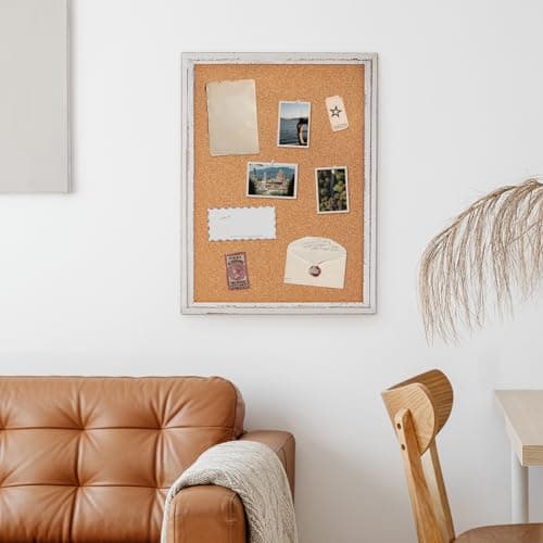 DOLLAR BOSS White Cork Board for Wall - 24 X 18 Inches, Rustic Wooden Frame Bulletin Board, Decorative Hanging Pin Board for Office & Home Decor 8