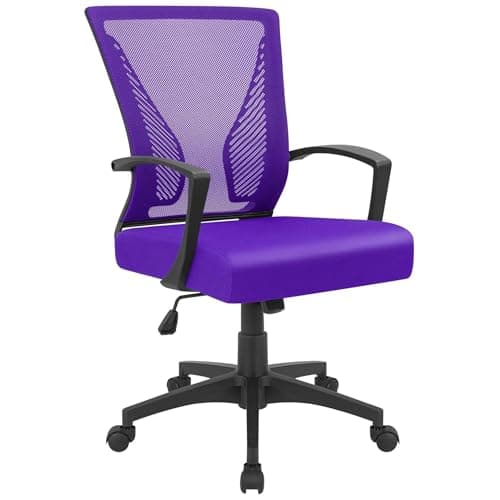 Furmax Office Chair Ergonomic Computer Desk Mesh Chair Mid Back Swivel Lumbar Support with Armrest (1, Violet)