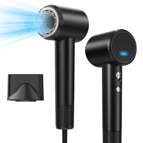 Hair Dryer - 150000 RPM High-Speed Blow Dryer with Negative Ionic Care for Fast Drying. Lightweight, Low Noise Design with 4 Temps/2 Speeds and Magnetic Nozzle (Black)