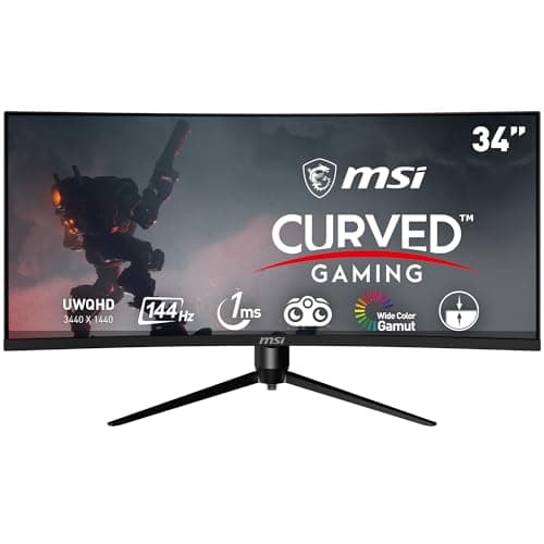 msi Optix MAG342CQR 34" Curved Gaming Monitor - 3440 x 1440 (UWQHD), 1500R Curvature, 144Hz Refresh Rate, 1ms Response Time, AMD Freesync, Tilt/Swivel/Height/Pivot Adjustment - Black