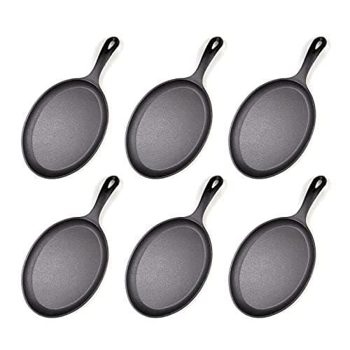 HAWOK Cast Iron Fajita Plate Sizzler Pan, Cast Iron Skillet Set 6 PCS, 15.35''Lx7.09''W, Pre-seasoned 8