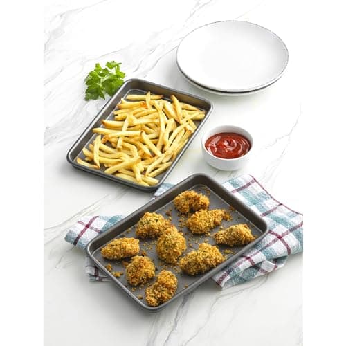 GoodCook Everyday Set of 2 Nonstick Steel 9" x 6.2" Toaster Oven Mini Baking Sheets, Gray 6