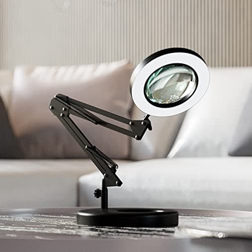 HITTI 10X Magnifying Glass with Light, 1,800 Lumens Stepless Dimmable, 3 Color Modes, 4.2″ Real Glass Lens LED Desk Lamp & Clamp, Magnifier Light and Stand for Crafts, Soldering, Fly Tying, Close Work 10