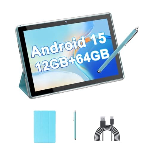 HOTTABLET Tablet 10-inch Android 15, RAM 12GB(4+8Expand) +ROM 64GB, 2+8MP Dual Camera, 6000mAh Battery (Tablet+case+Stylus)(Blue)