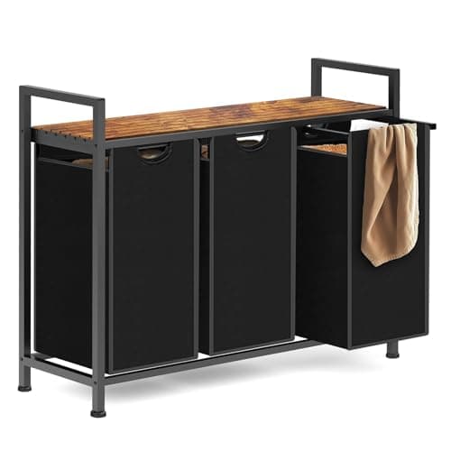 Sonharlar Laundry Hamper, Laundry Sorter with 3 Pull-Out Removable Oxford Fabric Bags Cloth Laundry Basket 3 x 10 Gallons (Black and Rustic Brown)