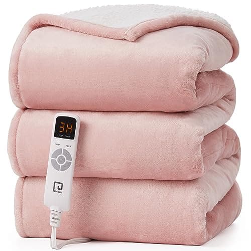 EHEYCIGA Heated Blanket Electric Blanket Full Size - Heating Blanket with 5 Heating Levels & 10 Hours Auto Off, Soft Cozy Sherpa Washable Blanket with Fast Heating, 72 x 84 Inches, Pink