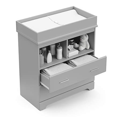 Storkcraft Brookside 2 Drawer Changing Table Dresser (Pebble Gray) – GREENGUARD Gold Certified, Easy-to-Match Chest of Drawers and Cubbies for Nursery and Kids Bedroom, Includes Changing Table Topper 6