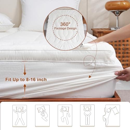 YOUR MOON 100% Organic Wool Mattress Topper Queen Size – 2 Inch Thick Pillow Top Mattress Pad, 700GSM Natural Wool Filling, Back Pain Relief Bed Topper with Cotton Cover-16'' Depth, 60"x80" (White) 6