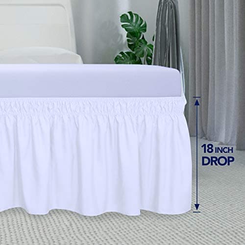 PureFit Wrap Around Ruffled Bed Skirt with Adjustable Elastic Belt - 18 Inch Drop Easy to Put On, Wrinkle Free Bedskirt Dust Ruffles, Frame Cover for Queen, King and C-King Size Beds, White 6