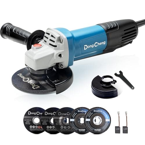 DongCheng Angle Grinder 4-1/2 inch 6.7-Amp Paddle Switch 11800RPM Power Electric Grinder Tools with Cutting & Grinding Wheels, Flap Discs, Auxiliary Handle for Metal & Rust Removal, Beginner-Friendly