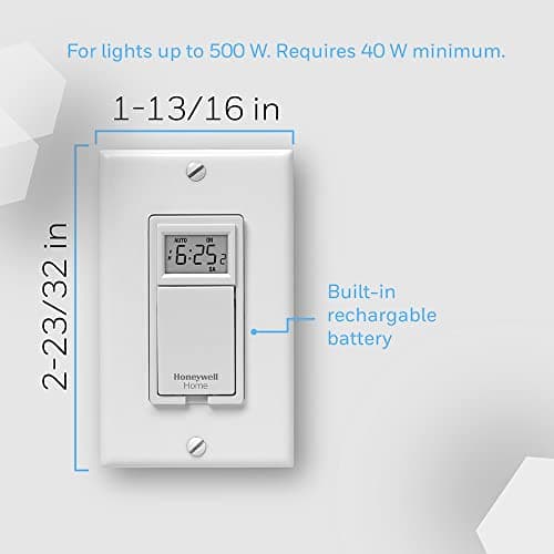 Honeywell Home RPLS530A 7 Day Programmable Light Switch, White (Requires 40 W Minimum) , 1 Pack 5
