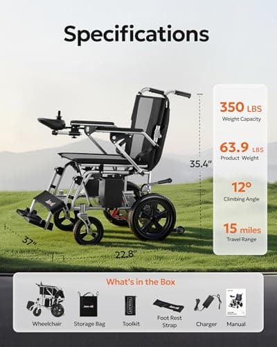 Juswell Electric Wheelchair for Adults, Foldable Motorized Wheelchair with 15 Miles Long Travel Range All Terrain Compact Portable Wheelchairs for Adults Support 350LB,18" Wider 6