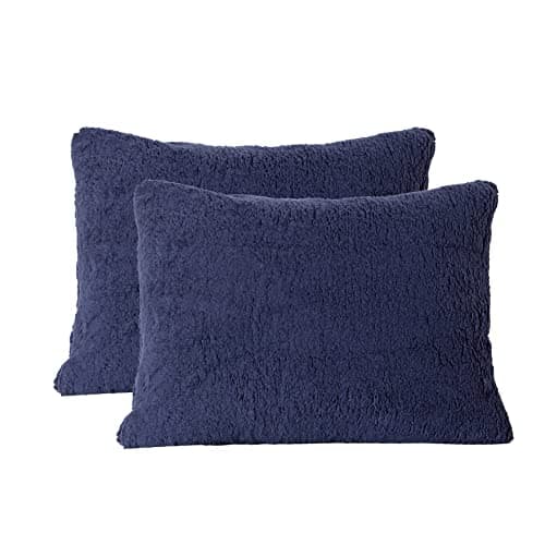Reafort Ultra Soft Sherpa Pillowcases Pillow Covers Standard Size 20"x26" Pack of 2 with Zipper Closure (Navy, 20”x26” Standard Sham)