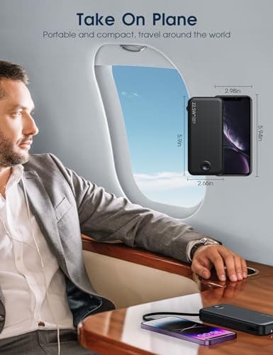 Nusyddy Portable Charger, 12000mAh 22.5W Fast Charging Power Bank with Built-in Cables & Wall Plug, Travel Essentials External Battery Pack, USB C Battery Phone Charger for iPhone, iPad, Samsung Black 8