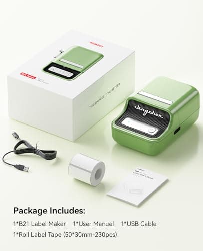 NIIMBOT B21 Label Maker Inkless Bluetooth Label Printer, 2 Inch Portable Thermal Sticker Machine for Small Business, Address, Logo, Clothing, Mailing, Candles, Jewelry, Sticker Printer for Gift, Green 9