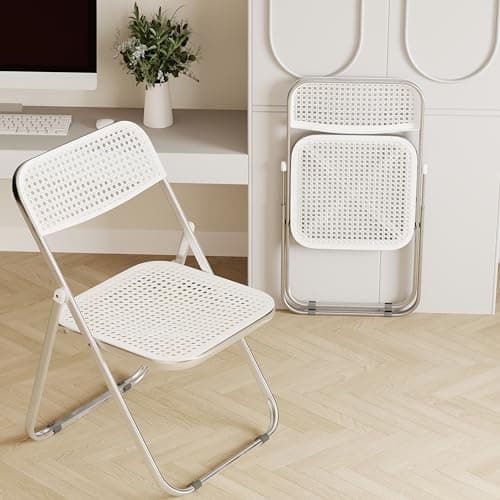 JPBSTO Folding Chairs, 300lb Capacity Steel Frame, Foldable for Indoor Outdoor Party,2-Pack,White