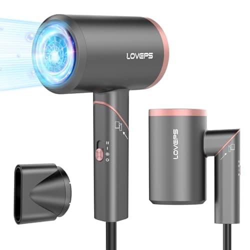 LOVEPS Hair Dryer, Blow Dryer Without Diffuser,1800W Foldable Ionic Travel Blow Dryer with a Nozzle for Women, Constant Temperature Hair Care Without Hair Damage, Pastel Pink